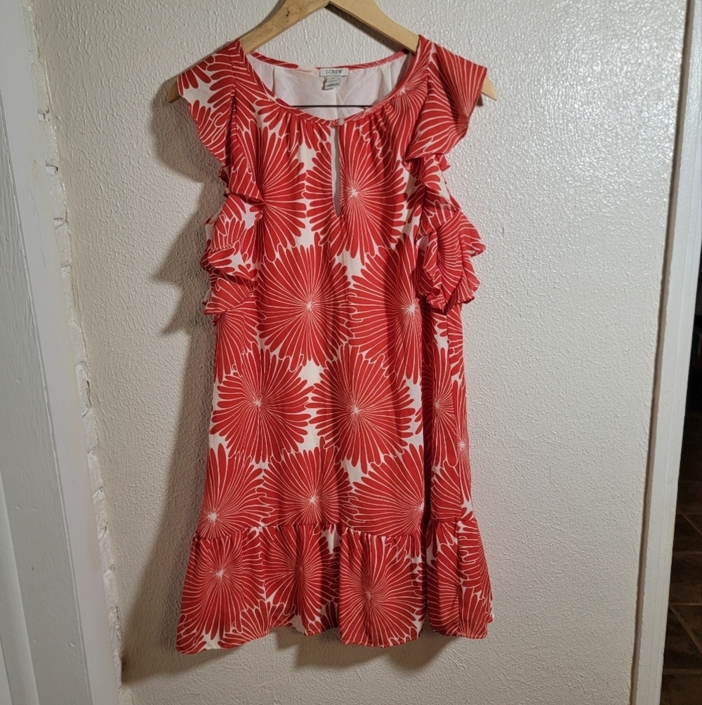 J Crew Floral Babydoll Mini Dress Flutter Sleeve Keyhole Neck sz XS Red Cream